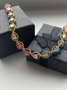 Rose Gold Plated Multicolor Teardrop Bracelet Rainbow Gemstone Tennis Bracelet